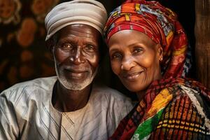 coloré portrait de vieux africain couple, ai généré photo