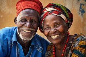 coloré portrait de vieux africain couple, ai généré photo