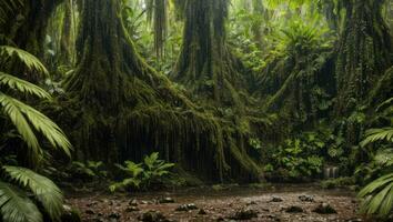 ai généré majestueux dense pluie forêt avec printemps l'eau photo