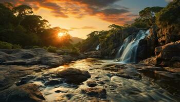 ai généré majestueux Montagne gamme, écoulement eau, tranquille scène, la nature beauté généré par ai photo