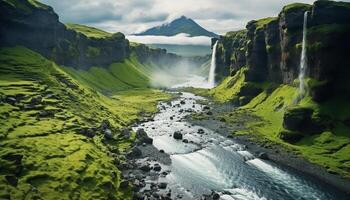 ai généré majestueux Montagne gamme, écoulement eau, tranquille scène, la nature beauté généré par ai photo