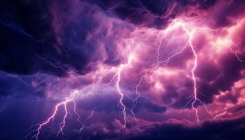 ai généré spectaculaire ciel, foncé nuit, orage, majestueux montagnes, humide herbe généré par ai photo