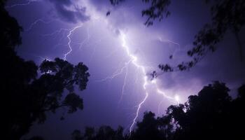 ai généré spectaculaire ciel, foncé nuit, orage, majestueux montagnes, humide herbe généré par ai photo