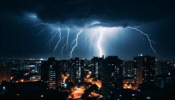 ai généré spectaculaire ciel, foncé nuit, orage, majestueux montagnes, humide herbe généré par ai photo