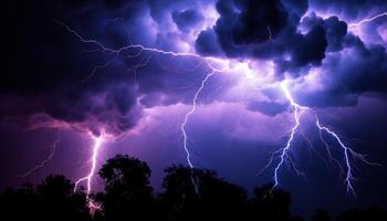 ai généré spectaculaire ciel, foncé nuit, orage, majestueux montagnes, humide herbe généré par ai photo