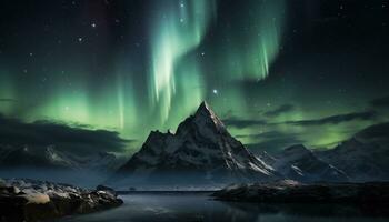 ai généré majestueux Montagne intervalle illuminé par étoilé nuit, tranquille scène généré par ai photo