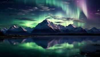 ai généré majestueux Montagne intervalle illuminé par étoilé nuit, tranquille scène généré par ai photo