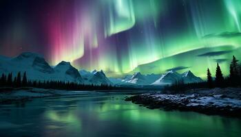 ai généré majestueux Montagne de pointe reflète étoilé nuit dans tranquille Arctique paysage généré par ai photo