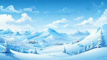 ai généré hiver neige et illustration avec pin des arbres et clair ciel photo