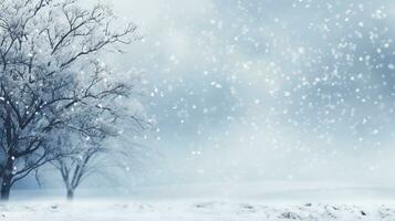 ai généré hiver neige et illustration avec pin des arbres et clair ciel photo