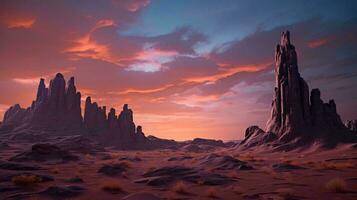 ai généré une désert paysage avec une le coucher du soleil photo