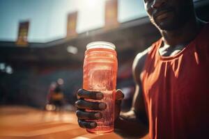 ai généré une gel couvert feuille en dessous de de bonne heure Matin lumière du soleil le concept de hydratation photo