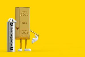 d'or bar dessin animé la personne personnage mascotte avec rechargeable batterie. 3d le rendu photo