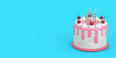 abstrait anniversaire dessin animé dessert Cerise gâteau avec bougies. 3d le rendu photo