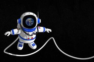 mignonne dessin animé mascotte astronaute personnage la personne en volant dans ouvert espace. 3d le rendu photo