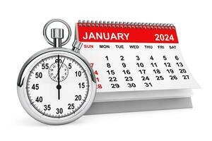 2024 année janvier calendrier avec chronomètre. 3d le rendu photo