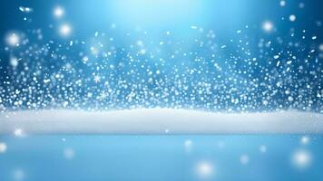 ai généré Noël particules et arrose pour une vacances fête comme Noël ou Nouveau an. brillant bleu et blanc lumières photo
