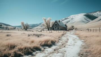 un vieux abandonné maison dans le milieu de nulle part génératif ai photo