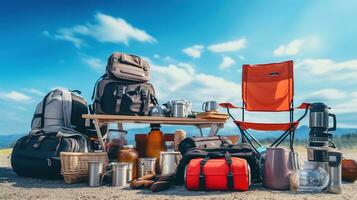 ai généré camping équipements et accessoires photo