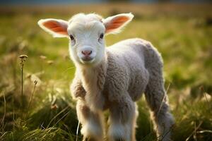 ai généré mignonne peu bébé chèvre dans le champ ai généré photo