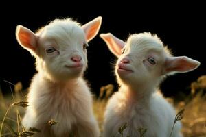 ai généré mignonne peu bébé chèvre dans le champ ai généré photo