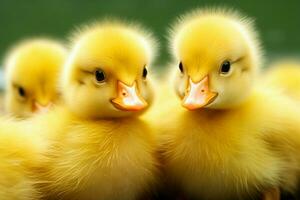 ai généré mignonne duveteux petit peu Jaune canards ai généré photo