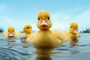 ai généré mignonne duveteux petit peu Jaune canards ai généré photo