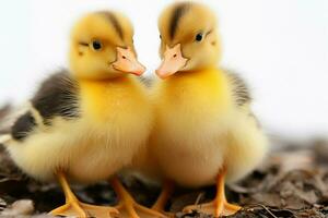 ai généré mignonne duveteux petit peu Jaune canards ai généré photo