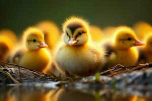 ai généré mignonne duveteux petit peu Jaune canards ai généré photo