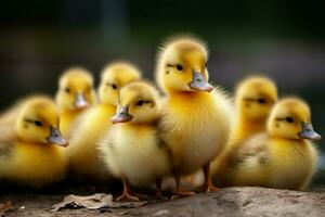 ai généré mignonne duveteux petit peu Jaune canards ai généré photo