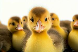 ai généré mignonne duveteux petit peu Jaune canards ai généré photo