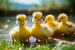 ai généré mignonne duveteux petit peu Jaune canards ai généré photo