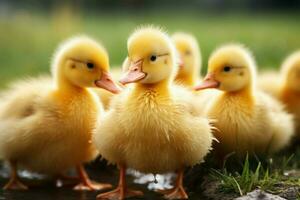 ai généré mignonne duveteux petit peu Jaune canards ai généré photo