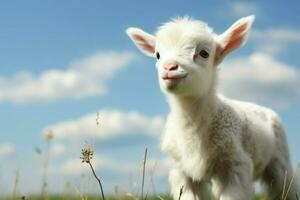 ai généré mignonne peu bébé chèvre dans le champ ai généré photo