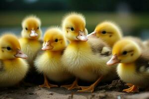 ai généré mignonne duveteux petit peu Jaune canards ai généré photo