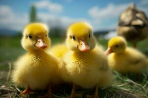 ai généré mignonne duveteux petit peu Jaune canards ai généré photo