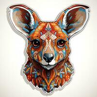 ai généré une fascinant et vibrant numérique art illustration de une kangourou tête avec une floral modèle sur il. le kangourou yeux sont grand et intelligent, et ses fourrure est une doux marron couleur. photo