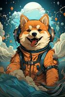 ai généré astronaute shiba dessin animé fond d'écran photo