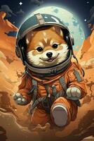 ai généré astronaute shiba dessin animé fond d'écran photo