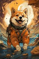 ai généré astronaute shiba dessin animé fond d'écran photo