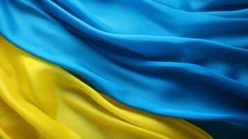 ai généré le beauté de une ukrainien drapeau agitant plus de une pittoresque ville photo