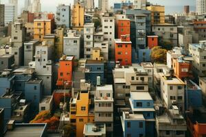 ai généré aérien enquête révélateur le ville ligne d'horizon. représentation de le réel biens et entreprise bâtiment industrie - une panoramique yeux d'oiseau vue mettant en valeur le contemporain ville architecture. photo