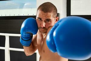 boxeur dans bleu gants photo