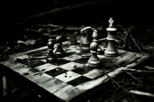 ai généré stratégie échecs défi échiquier Succès Roi sport concept jouer noir bataille photo