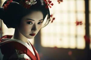 ai généré tradition femmes Jeune beauté culture mode robe la personne Kyoto Japon femelle Japonais photo