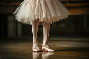 ai généré femme femelle Danseur les arts classique Jeune beauté Danse ballet pointe performant pieds jambe photo