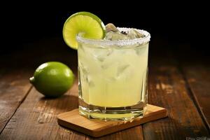 ai généré rafraîchissant cocktail verre boisson de l'alcool Margarita citron vert Frais fête la glace vert bar photo
