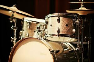 ai généré studio instrument musicien le batteur la personne du son cymbale Roche tambour interprète ensemble photo