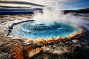 ai généré thermique tourisme chaud volcan ciel parc nationale geyser vapeur bassin Islande paysage photo