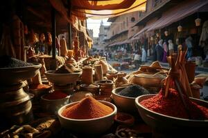 ai généré curry Safran des Indes Oriental bazar poudre culture nourriture magasin rouge poivre ingrédient Asie photo